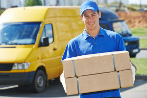 Delivery man with parcel box